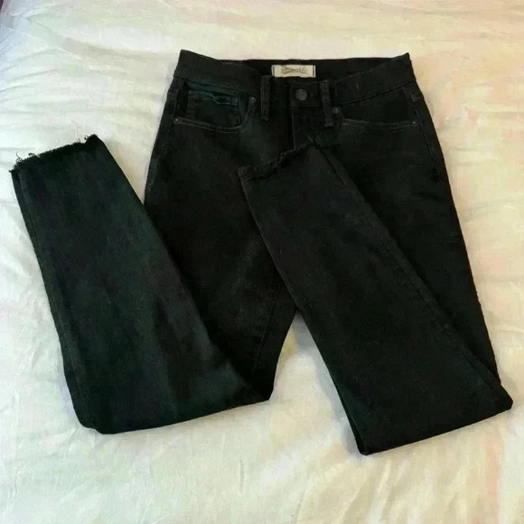 Madewell womens 26 jeans 9” high rise skinny cropped black raw hem denim pants - Picture 4 of 12